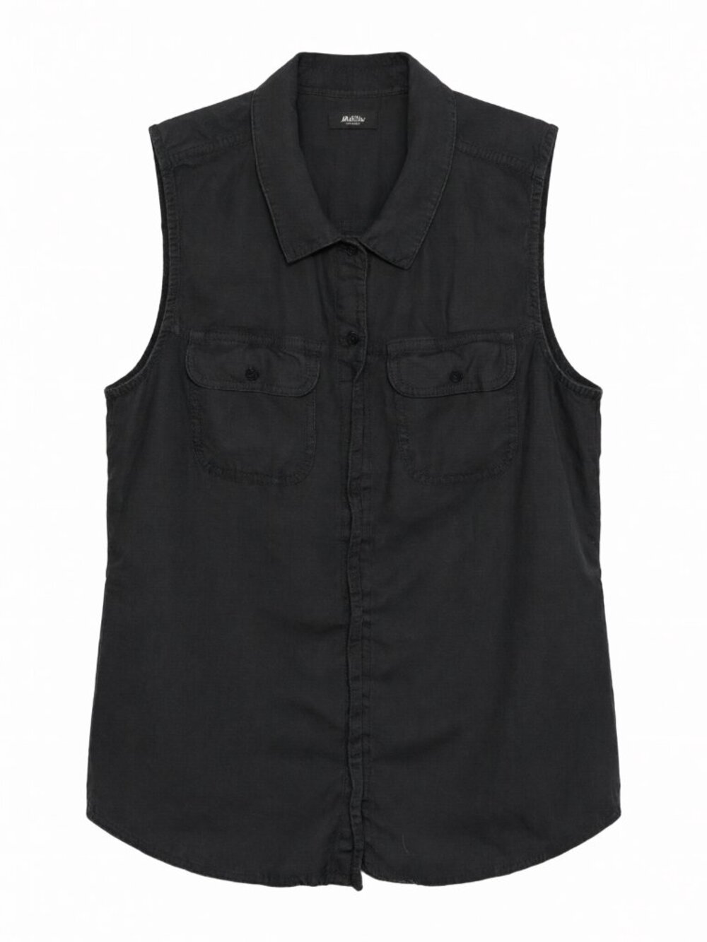 Three Dots Women's Sleeveless Linen Button-Up Top Black L Collared Blouse